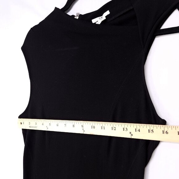 Helmut Lang Black Sheath Dress Large Back Zip Sleeveless Stretch Asymmetrical - Picture 9 of 11